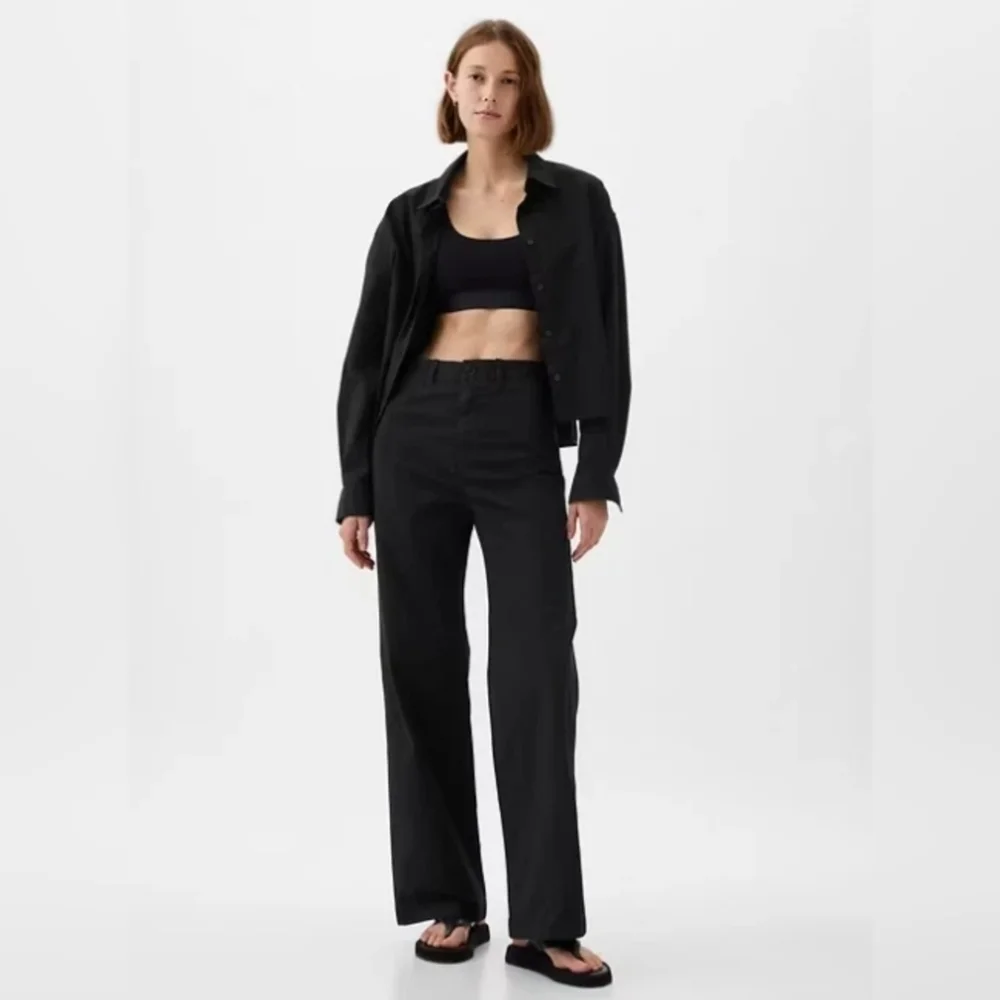GAP High Rise Stride Wide Leg Canvas Khakis Ankle Pants Black Size 12 NWT RT$80